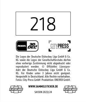 2023-24 Playercards Stickers (DEL) #218 Taro Jentzsch Back