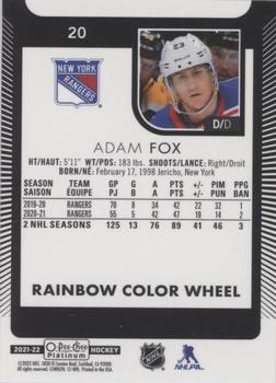 2021-22 O-Pee-Chee Platinum - Rainbow Color Wheel #20 Adam Fox Back
