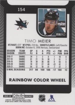 2021-22 O-Pee-Chee Platinum - Rainbow Color Wheel #154 Timo Meier Back