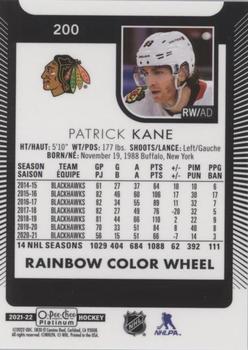 2021-22 O-Pee-Chee Platinum - Rainbow Color Wheel #200 Patrick Kane Back