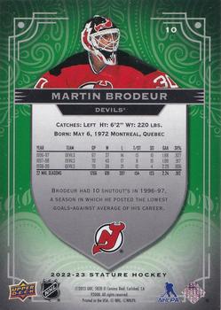 2022-23 Upper Deck Stature - Green #10 Martin Brodeur Back