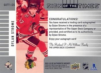 2022-23 SP Authentic - 2021-22 SP Authentic Update I: 2001-02 Retro Sign of the Times #SOTT1-DS Dylan Strome Back