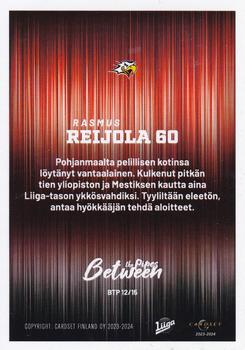 2023-24 Cardset Finland - Between The Pipes #BTP 12 Rasmus Reijola Back