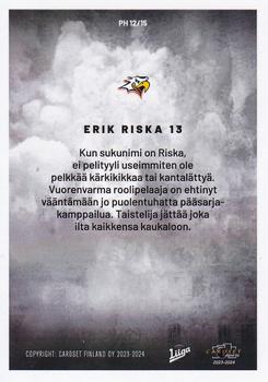 2023-24 Cardset Finland - Play Hard #PH 12 Erik Riska Back