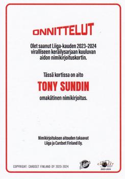 2023-24 Cardset Finland - Signature Limited Edition #NNO Tony Sund Back