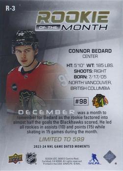 2023-24 Upper Deck Game Dated Moments - Rookie of the Month Achievements #R-3 Connor Bedard Back