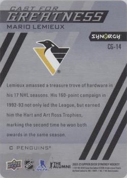 2022-23 Upper Deck Synergy - Cast for Greatness Purple #CG-14 Mario Lemieux Back