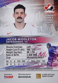 2023 BY Cards IIHF World Championship #4 Jacob Middleton Back