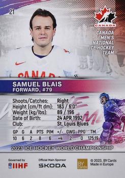 2023 BY Cards IIHF World Championship #21 Samuel Blais Back