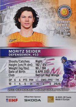 2023 BY Cards IIHF World Championship #33 Moritz Seider Back
