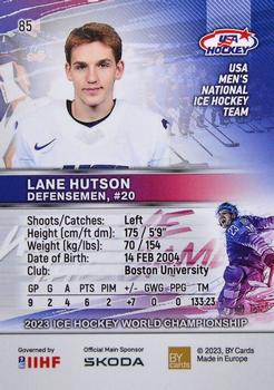 2023 BY Cards IIHF World Championship #85 Lane Hutson Back