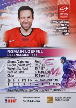 2023 BY Cards IIHF World Championship #111 Romain Loeffel Back