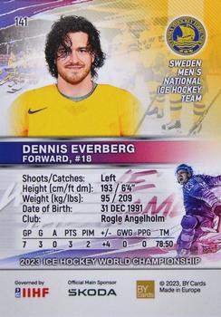 2023 BY Cards IIHF World Championship #141 Dennis Everberg Back