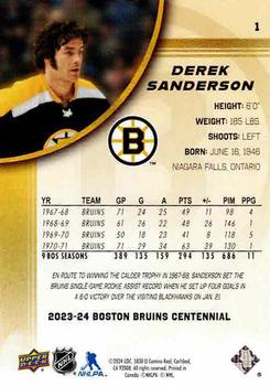 2023-24 Upper Deck Boston Bruins 100th Anniversary Box Set #1 Derek Sanderson Back