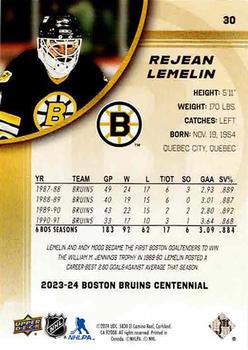 2023-24 Upper Deck Boston Bruins 100th Anniversary Box Set #30 Rejean Lemelin Back