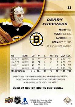 2023-24 Upper Deck Boston Bruins 100th Anniversary Box Set #33 Gerry Cheevers Back