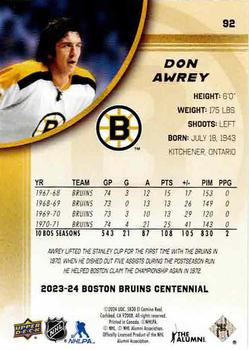 2023-24 Upper Deck Boston Bruins 100th Anniversary Box Set #92 Don Awrey Back