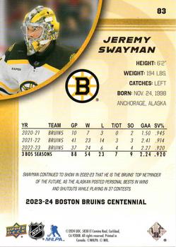 2023-24 Upper Deck Boston Bruins 100th Anniversary Box Set - Yellow #83 Jeremy Swayman Back
