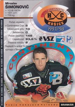 1997-98 HC Kosice IIHF Continental Cup Champions #NNO Miroslav Šimonovič Back