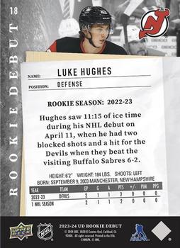 2023-24 Upper Deck Rookie Debut #18 Luke Hughes Back