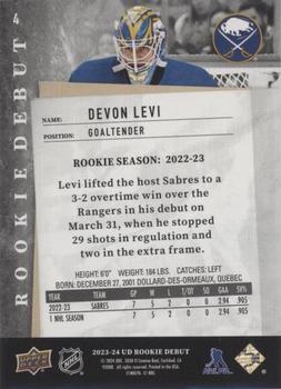 2023-24 Upper Deck Rookie Debut - Blue #4 Devon Levi Back