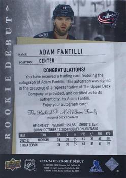2023-24 Upper Deck Rookie Debut - Base Set Auto Achievements #6 Adam Fantilli Back