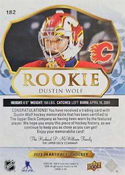 2023-24 Upper Deck Artifacts - Material Emerald #182 Dustin Wolf Back