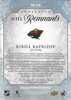 2023-24 Upper Deck Artifacts - NHL Remnants #NR-KK Kirill Kaprizov Back