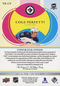 2021-22 Upper Deck The Cup - The Basics Auto Patch #TB-CP Cole Perfetti Back