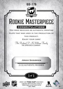 2021-22 Upper Deck The Cup - Rookie Masterpiece Printing Plates - SP Game Used Yellow #176 Jonah Gadjovich Back
