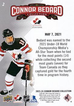 2023-24 Upper Deck Connor Bedard Collection #2 Bedard makes the 2021 U18 World Championship All-Star Team Back