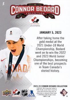 2023-24 Upper Deck Connor Bedard Collection #5 Bedard leads Team Canada to three WJ Championships Back