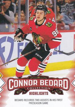 2023-24 Upper Deck Connor Bedard Collection #9 Bedard records two assists in his first preseason game Front