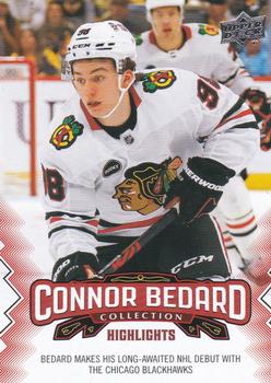2023-24 Upper Deck Connor Bedard Collection #10 Bedard makes his long-awaited NHL debut with the Chicago Blackhawks Front