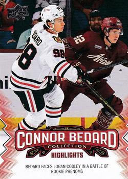 2023-24 Upper Deck Connor Bedard Collection #17 Bedard faces Logan Cooley in a battle of rookie phenoms Front