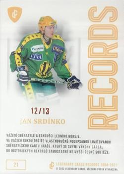 2023 Legendary Cards Rekordy České Extraligy Ledního Hokeje 1994-2021 - Authentic Signature #21 Jan Srdinko Back