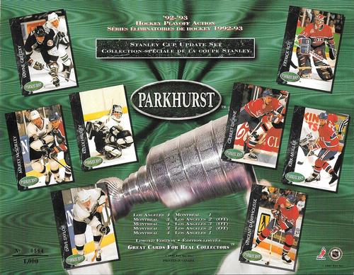 1992-93 Parkhurst - '92-'93 Playoff Hockey Action Sheet #NNO Wayne Gretzky / Marty McSorley / Kelly Hrudey / Dave Taylor / Patrick Roy / Gilbert Dionne / Kirk Muller / Vincent Damphousse Front