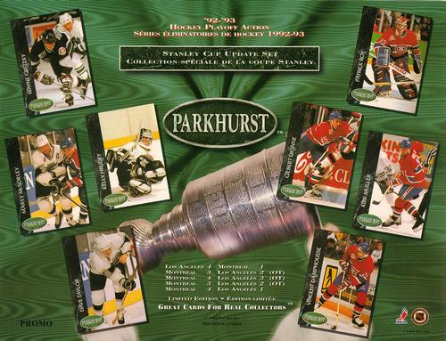 1992-93 Parkhurst - '92-'93 Playoff Hockey Action Sheet #NNO Wayne Gretzky / Marty McSorley / Kelly Hrudey / Dave Taylor / Patrick Roy / Gilbert Dionne / Kirk Muller / Vincent Damphousse Front