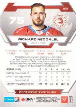 2023-24 SportZoo Tipsport ELH #5 Richard Nedomlel Back