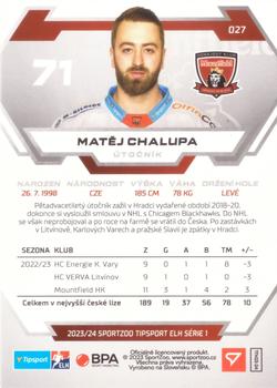 2023-24 SportZoo Tipsport ELH #27 Matěj Chalupa Back