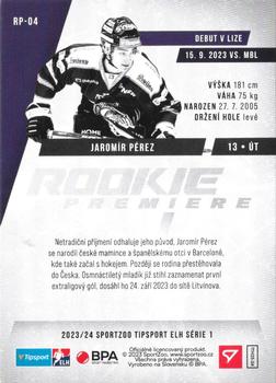 2023-24 SportZoo Tipsport ELH - Rookie Premiere #RP-04 Jaromír Pérez Back