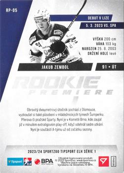 2023-24 SportZoo Tipsport ELH - Rookie Premiere #RP-05 Jakub Zembol Back