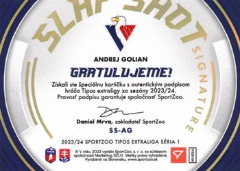 2023-24 SportZoo Tipos Extraliga - Slapshot Signature #SS-AG Andrej Golian Back