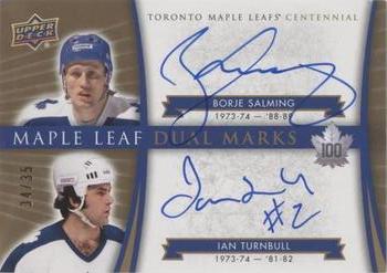 2020-21 SP Signature Edition Legends - 2017 Upper Deck Toronto Maple Leafs Centennial Update: Maple Leaf Dual Marks #MLM2-ST Borje Salming / Ian Turnbull Front