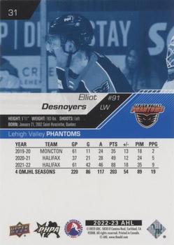 2022-23 Upper Deck AHL - Blue #31 Elliot Desnoyers Back