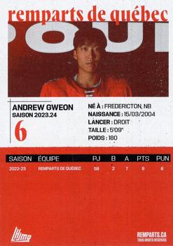 2023-24 Quebec Remparts (QMJHL) #NNO Andrew Gweon Back