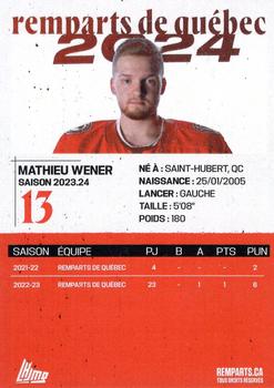 2023-24 Quebec Remparts (QMJHL) #NNO Mathieu Wener Back
