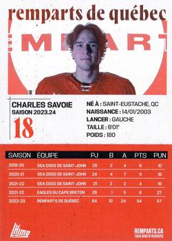 2023-24 Quebec Remparts (QMJHL) #NNO Charles Savoie Back