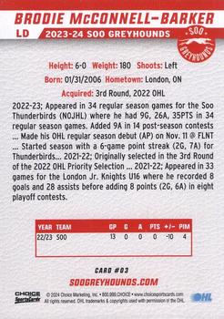 2023-24 Choice Sault Ste. Marie Greyhounds (OHL) #03 Brodie McConnell-Barker Back