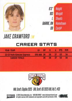 2023-24 Choice Owen Sound Attack (OHL) #09 Jake Crawford Back